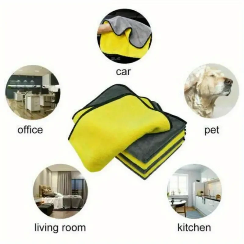 5 toallas de microfibra de felpa para lavado de coches (30 x 40 cm) - Trapos absorbentes de doble cara para limpieza del hogar y del coche