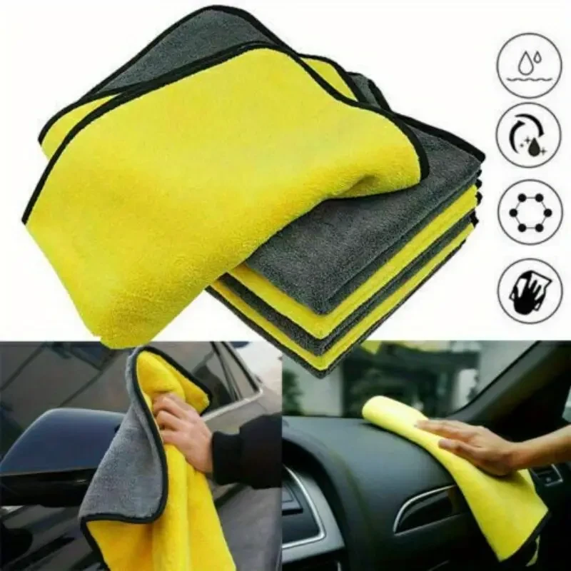 5 toallas de microfibra de felpa para lavado de coches (30 x 40 cm) - Trapos absorbentes de doble cara para limpieza del hogar y del coche