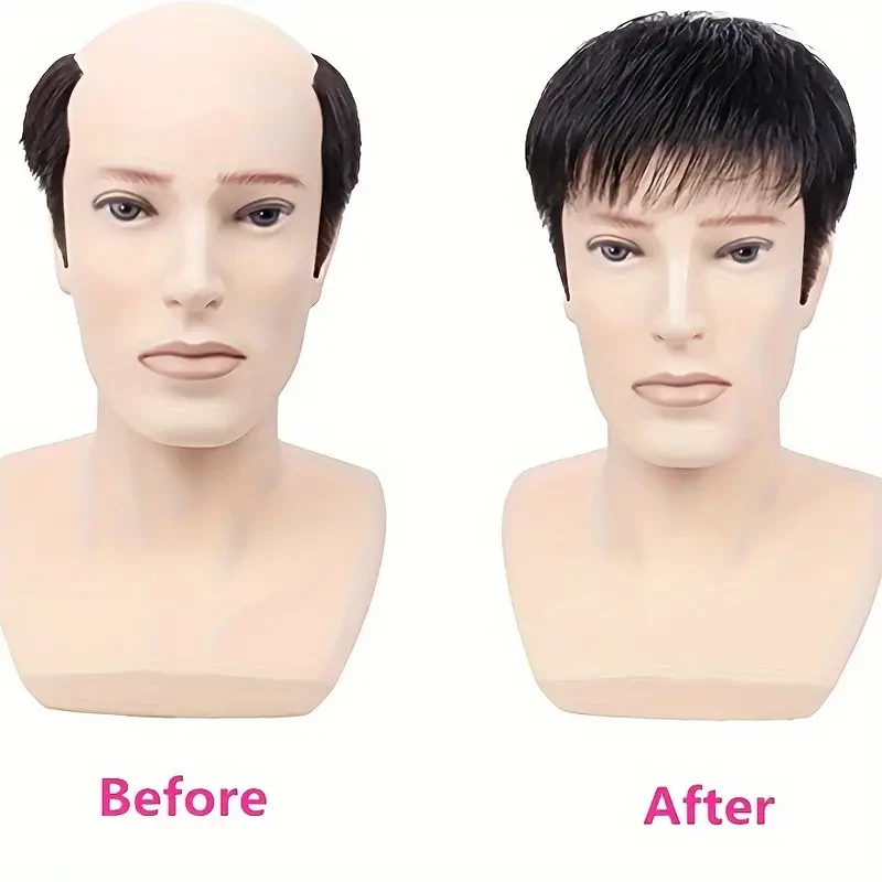 Elegante tupé negro para hombre: fácil de colocar con clip, diseño elegante y malla transpirable con rosas para cabello calvo y debilitado.