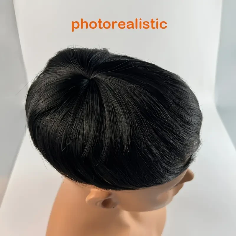 Elegante tupé negro para hombre: fácil de colocar con clip, diseño elegante y malla transpirable con rosas para cabello calvo y debilitado.