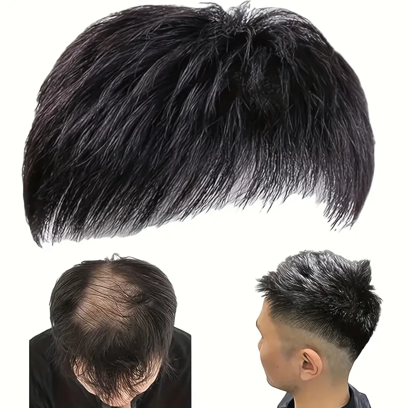 Elegante tupé negro para hombre: fácil de colocar con clip, diseño elegante y malla transpirable con rosas para cabello calvo y debilitado.