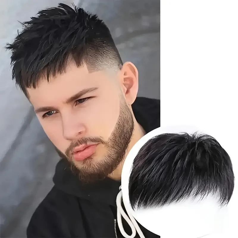 Elegante tupé negro para hombre: fácil de colocar con clip, diseño elegante y malla transpirable con rosas para cabello calvo y debilitado.