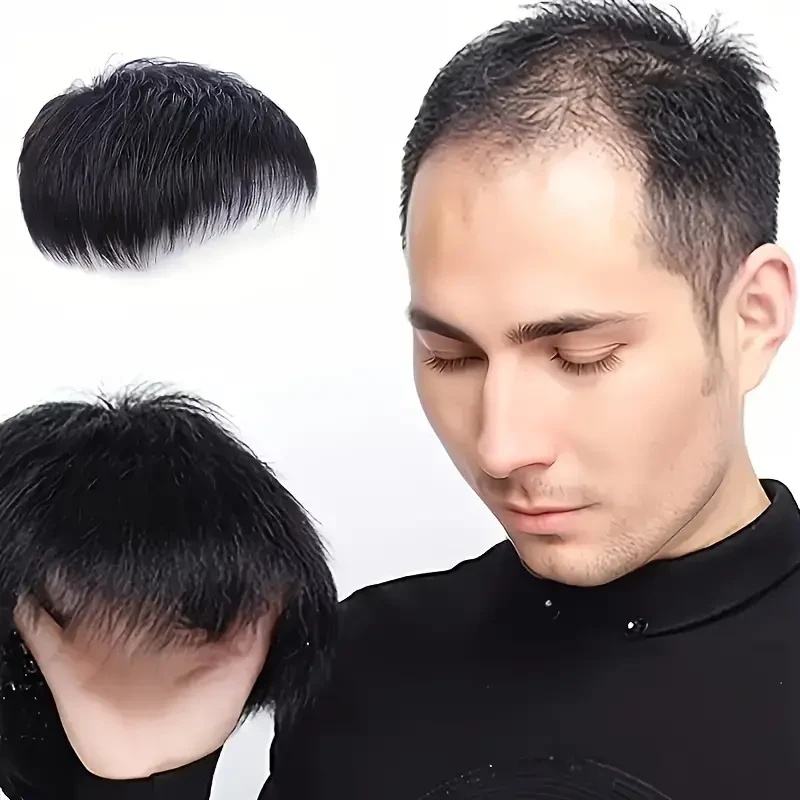 Elegante tupé negro para hombre: fácil de colocar con clip, diseño elegante y malla transpirable con rosas para cabello calvo y debilitado.