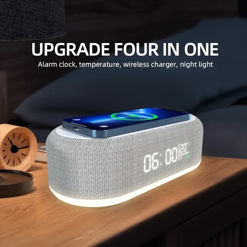 Cargador inalámbrico, reloj despertador con luz LED