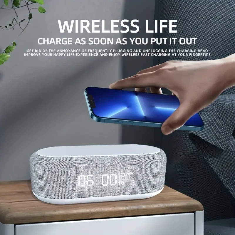 Cargador inalámbrico, reloj despertador con luz LED