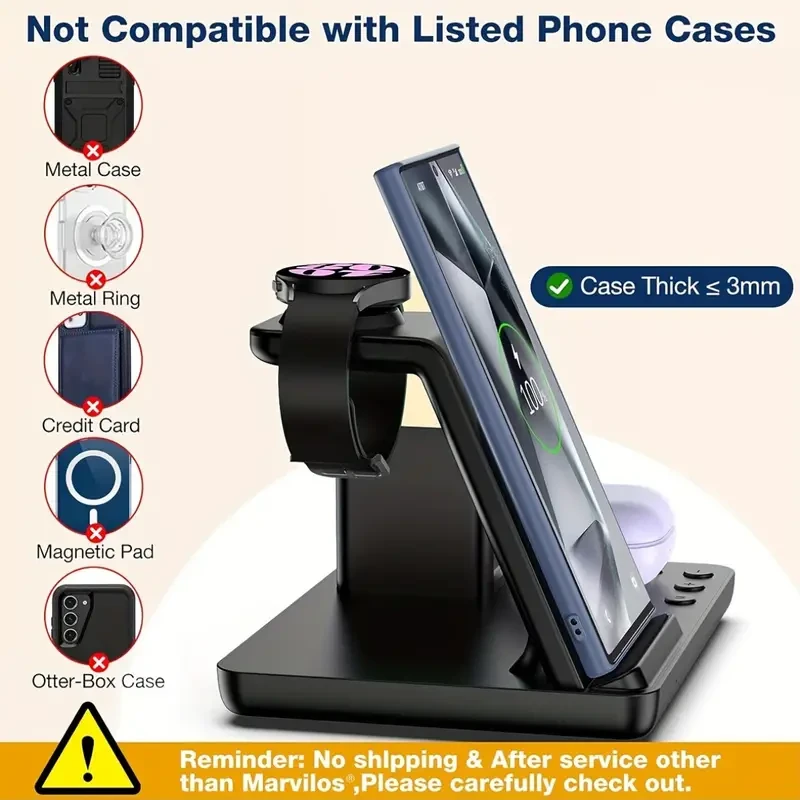 Estación de carga inalámbrica 6 en 1 con pantalla LED, alarma y luz nocturna