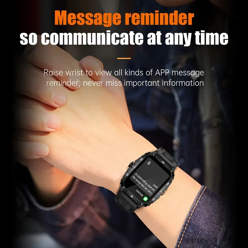 Smartwatch deportivo avanzado para hombre: pantalla IPS HD de 1,96", batería de 430 mAh, llamadas inalámbricas, control de música, monitorización del sueño y pronóstico del tiempo.