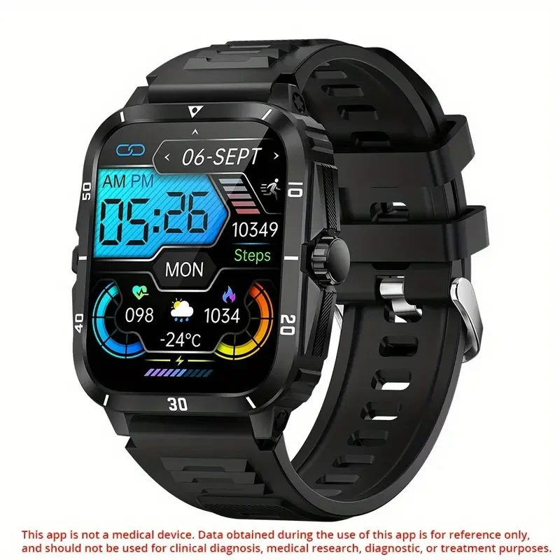 Smartwatch deportivo avanzado para hombre: pantalla IPS HD de 1,96", batería de 430 mAh, llamadas inalámbricas, control de música, monitorización del sueño y pronóstico del tiempo.