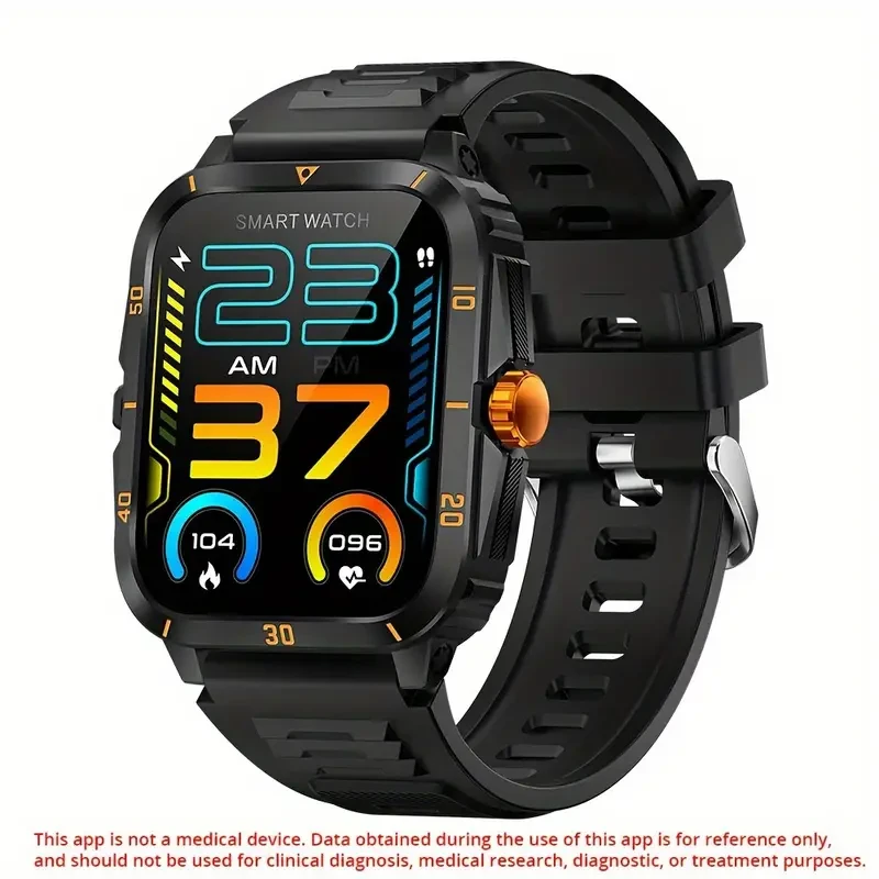 Smartwatch deportivo avanzado para hombre: pantalla IPS HD de 1,96", batería de 430 mAh, llamadas inalámbricas, control de música, monitorización del sueño y pronóstico del tiempo.