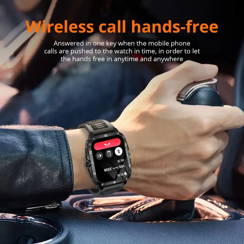 Smartwatch deportivo avanzado para hombre: pantalla IPS HD de 1,96", batería de 430 mAh, llamadas inalámbricas, control de música, monitorización del sueño y pronóstico del tiempo.