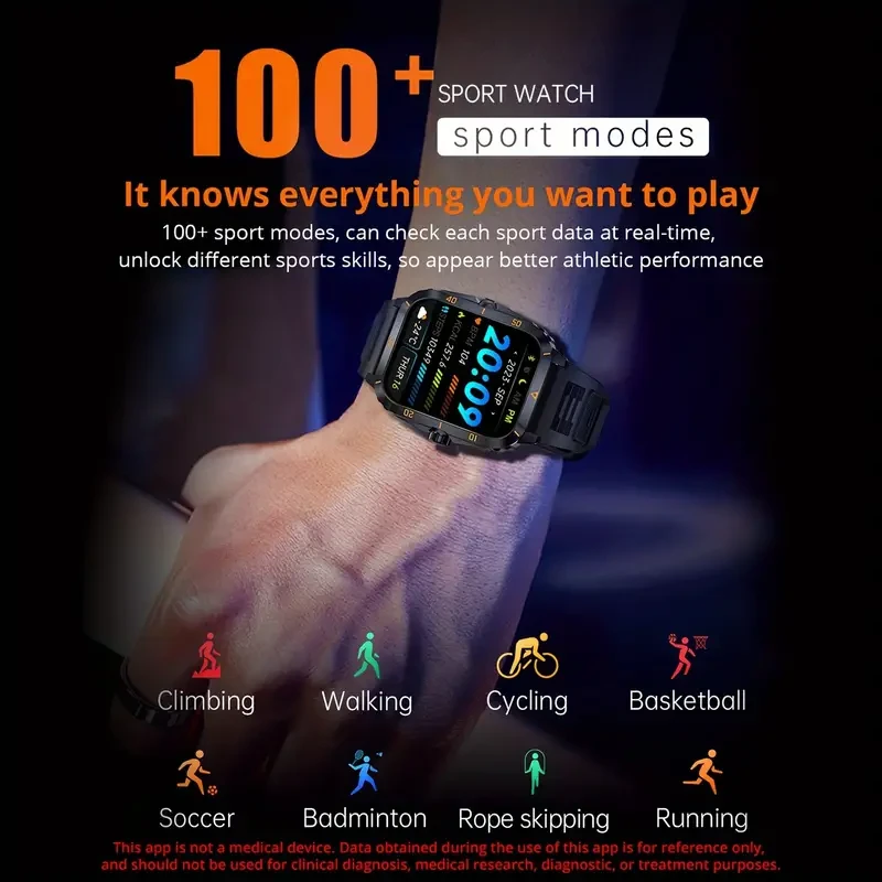 Smartwatch deportivo avanzado para hombre: pantalla IPS HD de 1,96", batería de 430 mAh, llamadas inalámbricas, control de música, monitorización del sueño y pronóstico del tiempo.