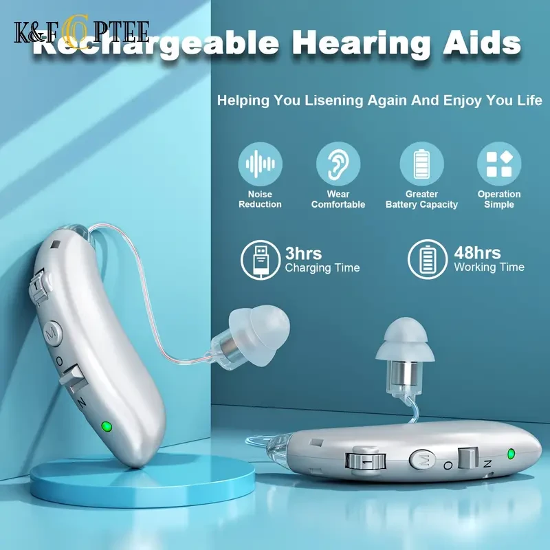 Audífonos recargables premium para personas mayores: cancelación de ruido avanzada, control de volumen, amplificación de sonido digital y cómodo diseño retroauricular.