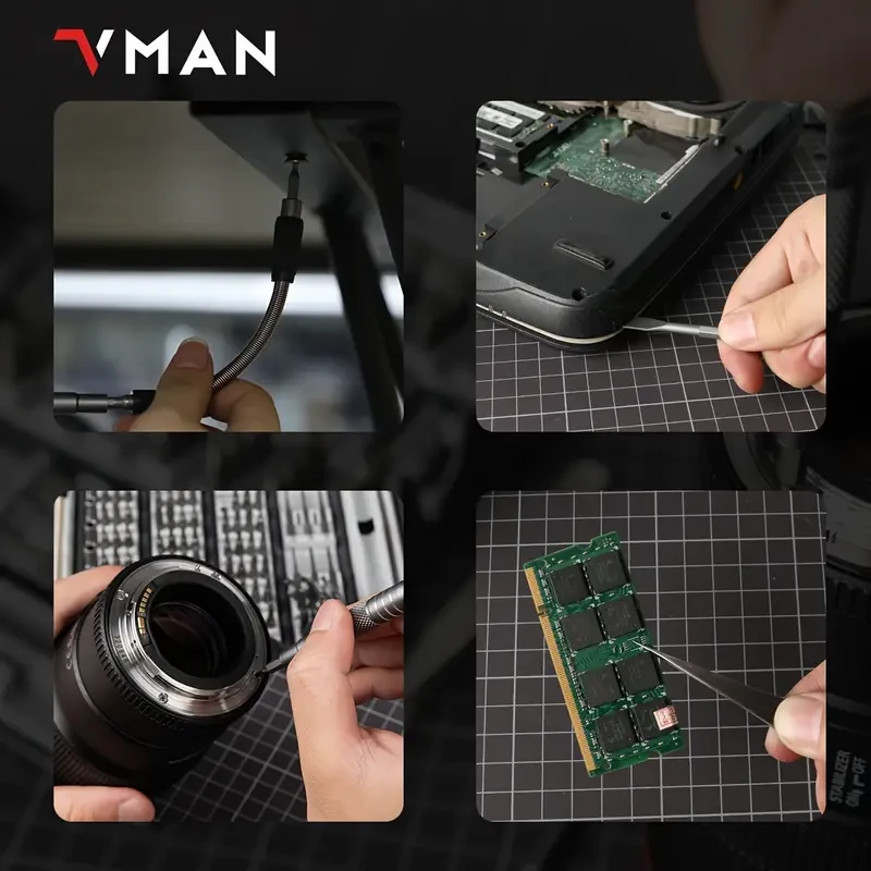 Juego de destornilladores de precisión de 128 piezas: kit profesional de destornilladores magnéticos con eje flexible, puntas Torx, Pentalobe y Tri-Wing para reparación de dispositivos electrónicos.
