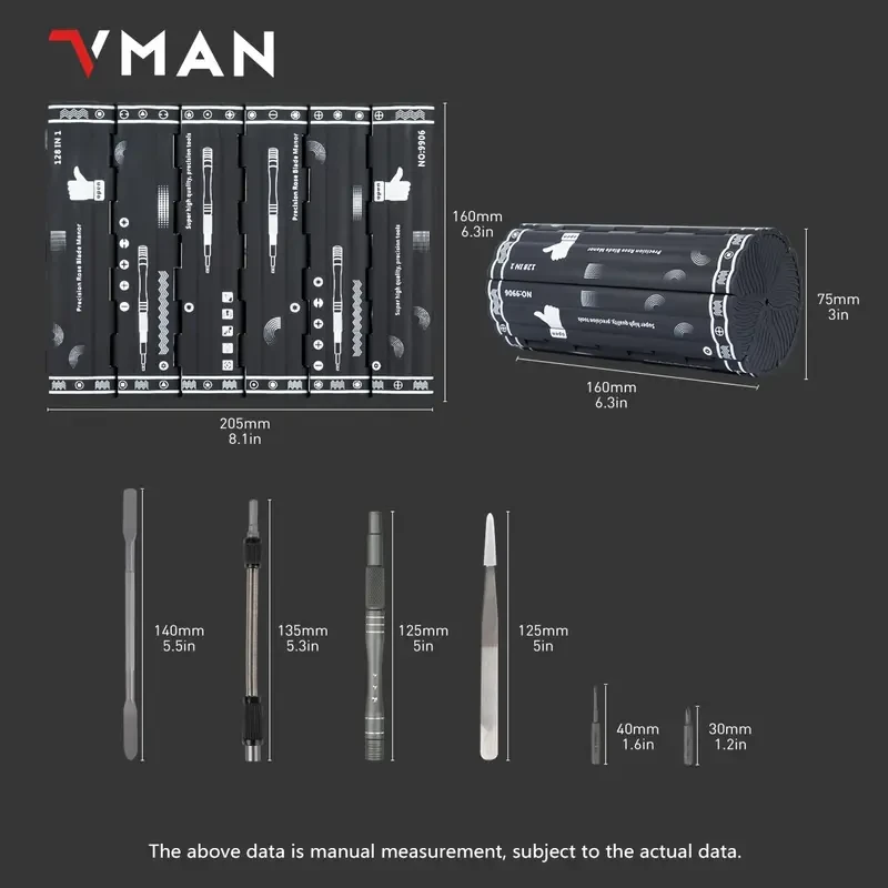 Juego de destornilladores de precisión de 128 piezas: kit profesional de destornilladores magnéticos con eje flexible, puntas Torx, Pentalobe y Tri-Wing para reparación de dispositivos electrónicos.