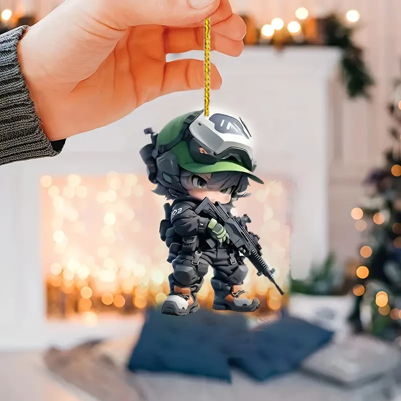 Juego de 6 llaveros acrílicos de las Fuerzas Especiales con dibujos animados: dijes militares 2D para coches, teléfonos y bolsos.