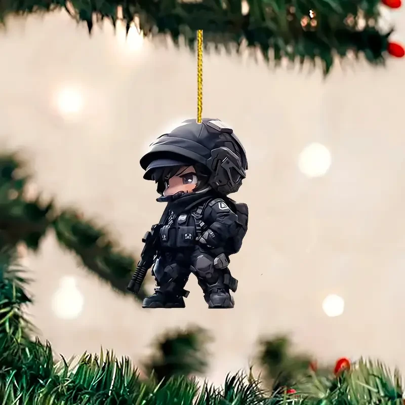 Juego de 6 llaveros acrílicos de las Fuerzas Especiales con dibujos animados: dijes militares 2D para coches, teléfonos y bolsos.