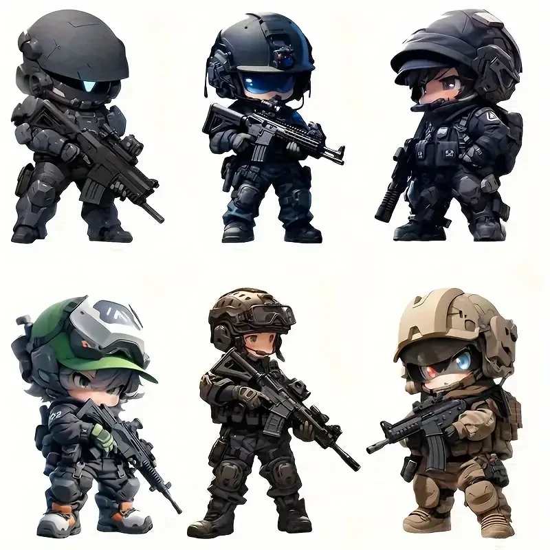 Juego de 6 llaveros acrílicos de las Fuerzas Especiales con dibujos animados: dijes militares 2D para coches, teléfonos y bolsos.