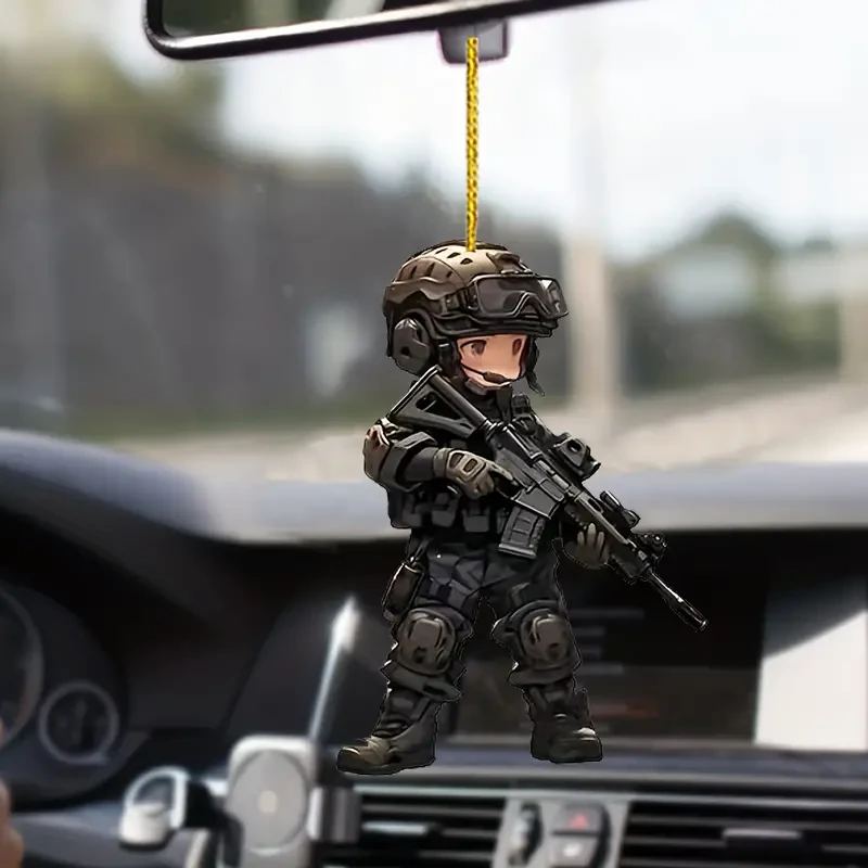 Juego de 6 llaveros acrílicos de las Fuerzas Especiales con dibujos animados: dijes militares 2D para coches, teléfonos y bolsos.