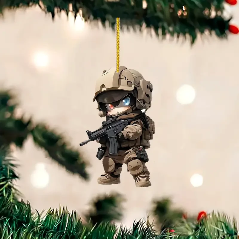 Juego de 6 llaveros acrílicos de las Fuerzas Especiales con dibujos animados: dijes militares 2D para coches, teléfonos y bolsos.