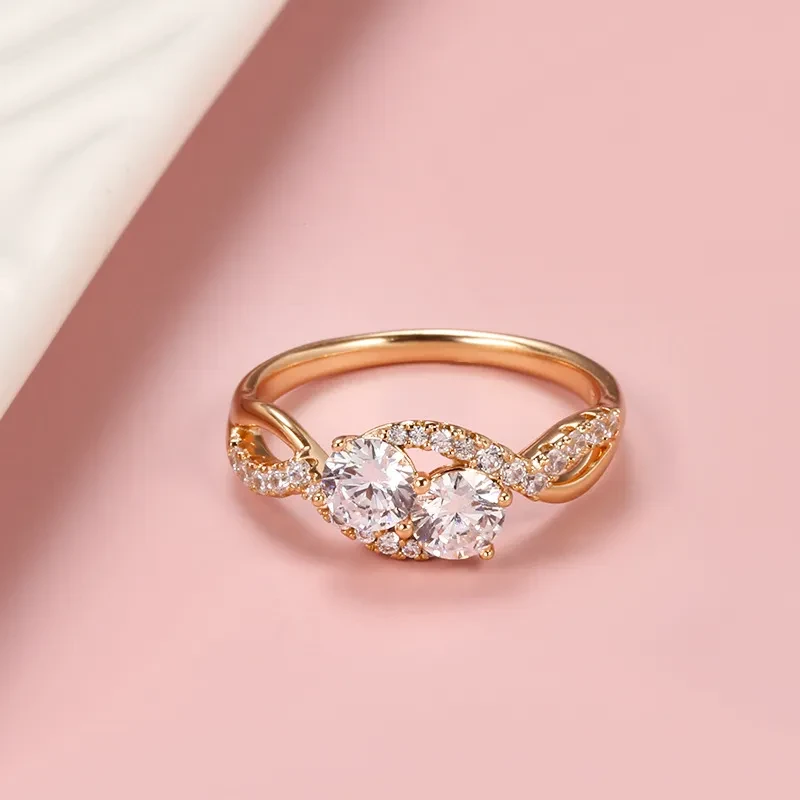 Anillo de moissanita con diamantes, moderno y creativo, para mujer - Oro rosa