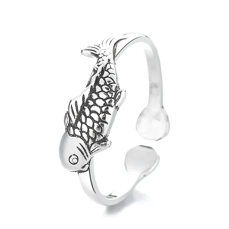 Anillo de plata ajustable con pez koi vintage