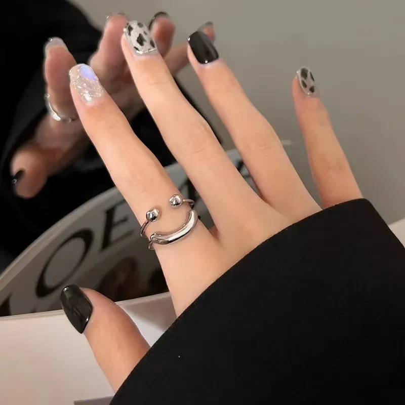 Anillo abierto ajustable con cara sonriente: joyería de moda para mujeres y niñas