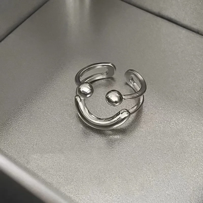 Anillo abierto ajustable con cara sonriente: joyería de moda para mujeres y niñas