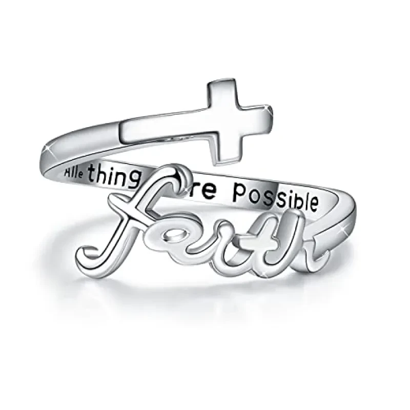 Anillo ajustable de fe en plata de ley 925 con cruz