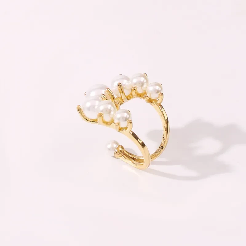 Anillos de moda con grandes perlas geométricas pavimentadas para mujer