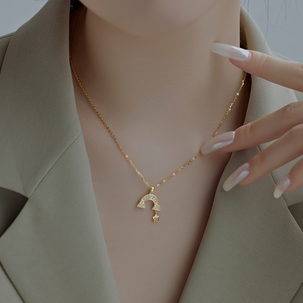 Collar de plata de ley S925 con estrella arcoíris para mujer