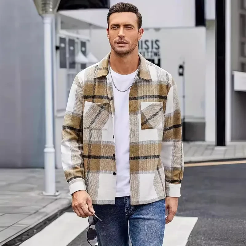 Camisa acolchada térmica a cuadros de alta gama para hombre