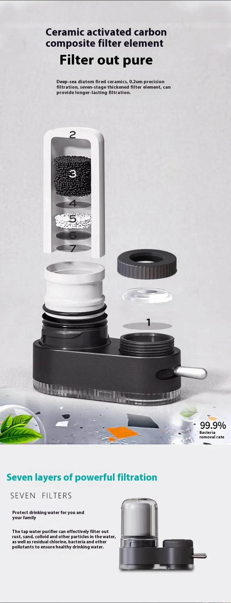 Purificador de agua para grifo de cocina y hogar, filtro para grifo, eliminación de cloro, purificador frontal