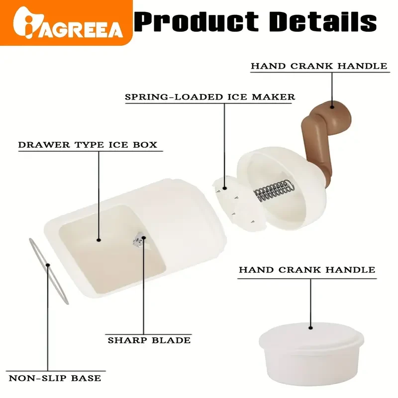 Trituradora manual de hielo raspado: cuchillas de acero inoxidable para conos de nieve, granizados, helados y más.