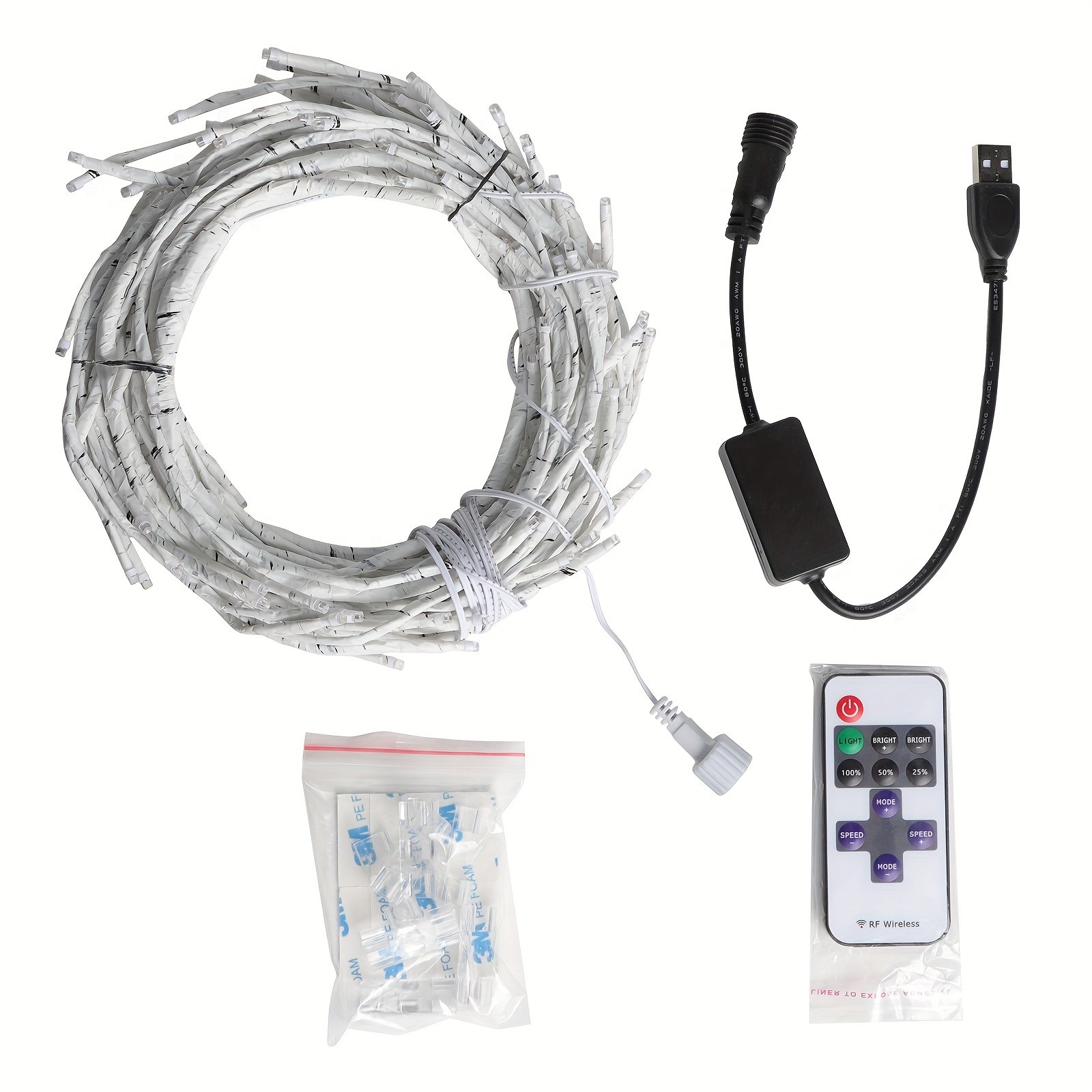 Juego de 144 luces LED flexibles de sauce con alimentación por USB y control remoto, 8 modos, luces decorativas para interior y exterior.