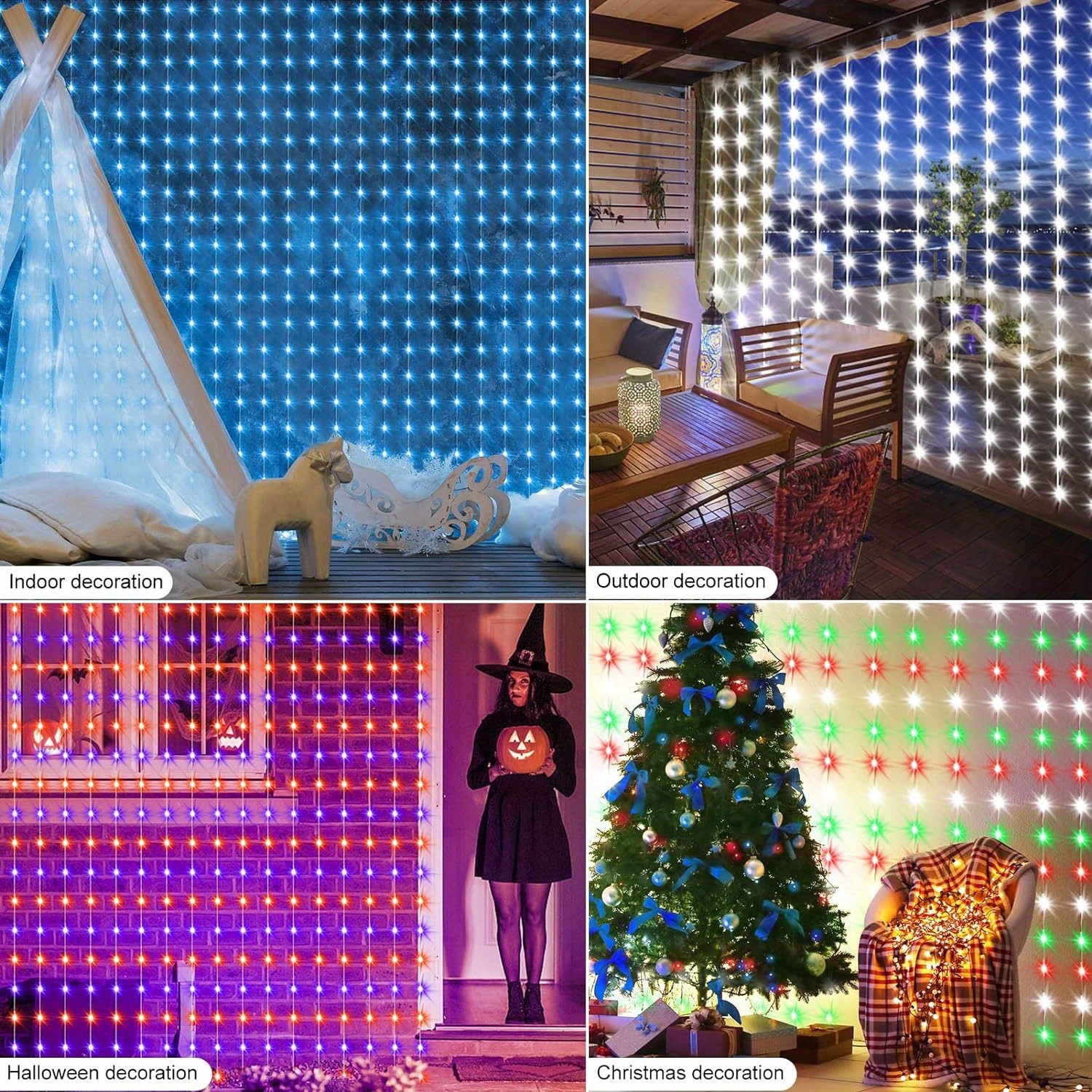 Cortina de luces LED dinámicas RGB-IC para ventana inteligente de 2 x 2 m, ideal para uso en interiores y exteriores, ideal para Halloween, Navidad y San Valentín.