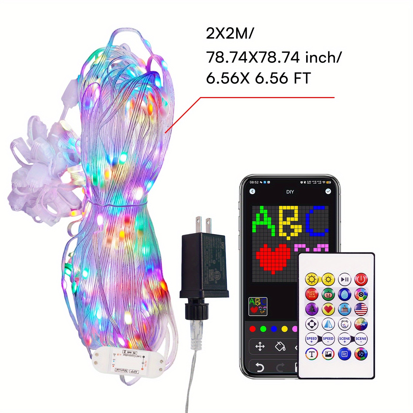 Cortina de luces LED dinámicas RGB-IC para ventana inteligente de 2 x 2 m, ideal para uso en interiores y exteriores, ideal para Halloween, Navidad y San Valentín.