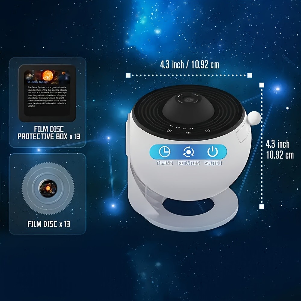 Proyector de estrellas con 13 películas, luz LED nocturna creativa con cielo estrellado, proyector dinámico de galaxias de sobremesa para interiores, control táctil, alimentación por USB, no impermeable, para decoración del hogar.
