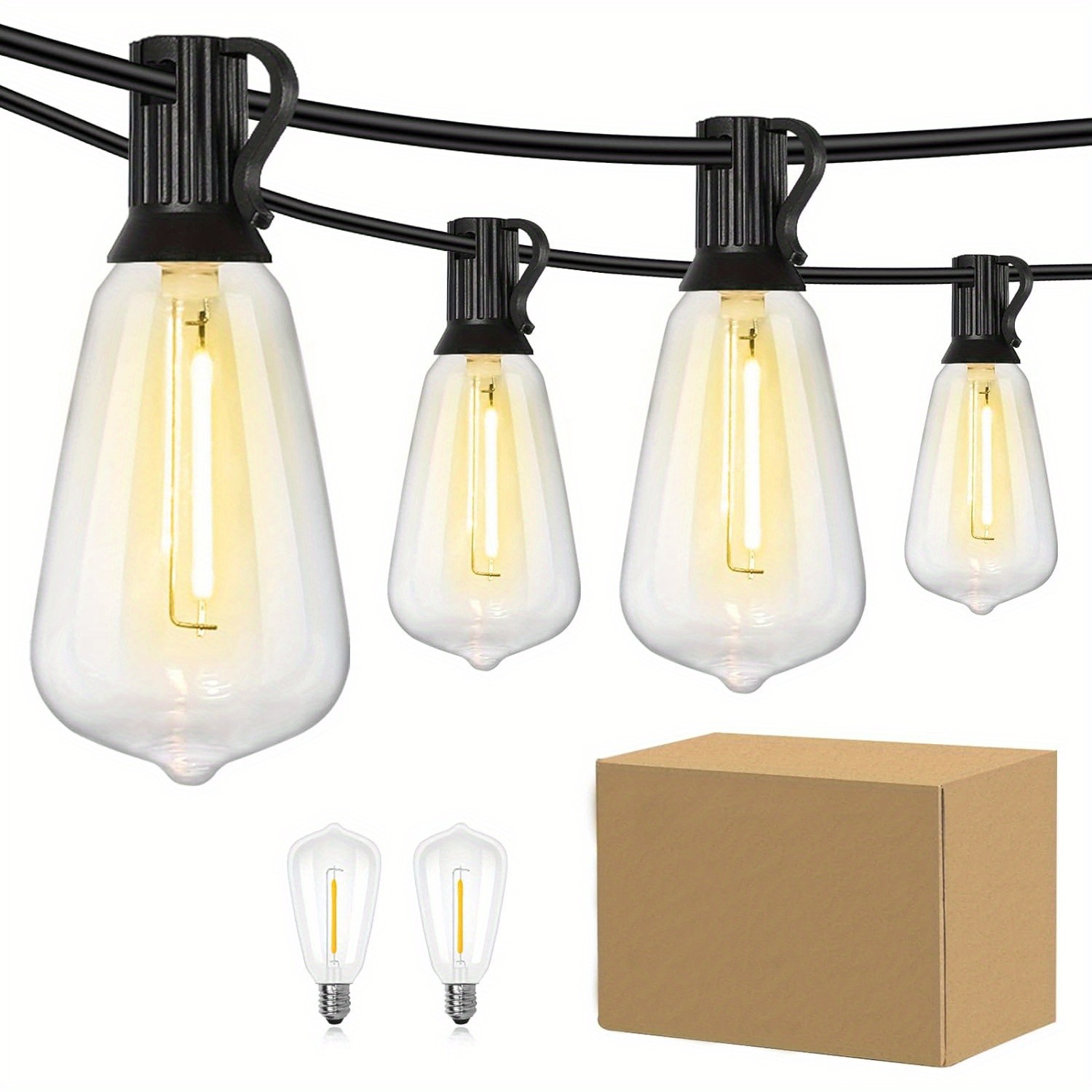 Guirnalda de luces LED para jardín de 15 m con bombillas solares retro ST38 irrompibles, resistentes al agua, para porche, patio, cafetería, balcón y bistró.