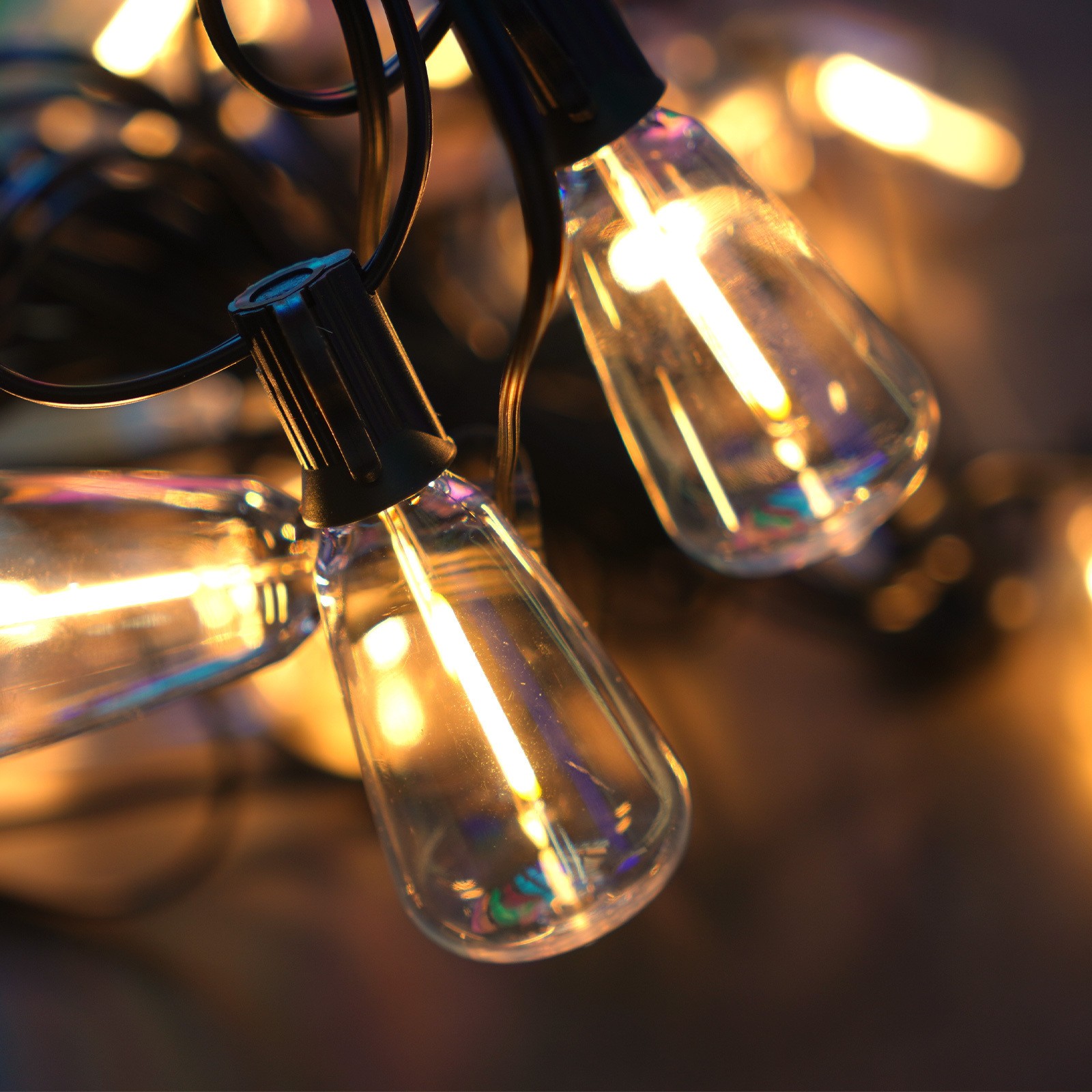 Guirnalda de luces LED para jardín de 15 m con bombillas solares retro ST38 irrompibles, resistentes al agua, para porche, patio, cafetería, balcón y bistró.