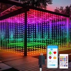 Cortina de luces RGB controladas por app, 400 LED, guirnalda de luces programable DIY para decoración de dormitorio, luces que cambian de color, patrones dinámicos, letras, números, ritmo musical, guirnalda de luces LED para Navidad, bodas, fiestas en el 