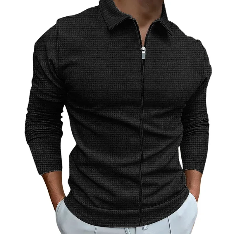 Ropa para hombre Chaqueta con solapa y cremallera estilo gofre Tops deportivos para exteriores