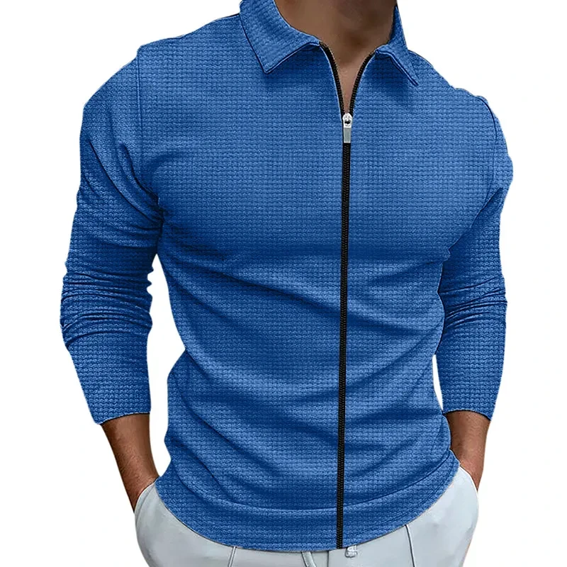 Ropa para hombre Chaqueta con solapa y cremallera estilo gofre Tops deportivos para exteriores