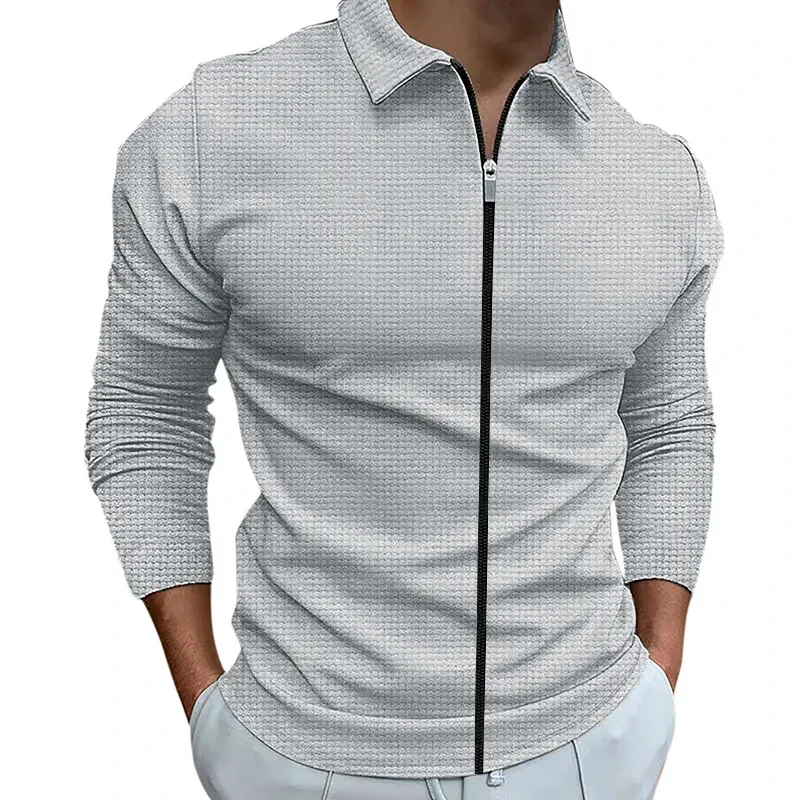 Ropa para hombre Chaqueta con solapa y cremallera estilo gofre Tops deportivos para exteriores