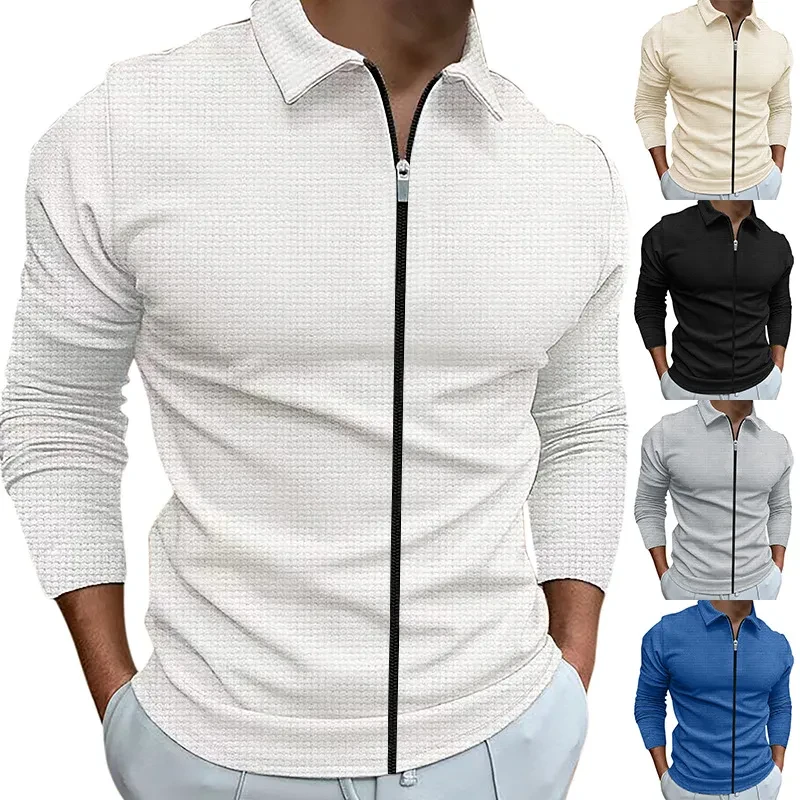 Ropa para hombre Chaqueta con solapa y cremallera estilo gofre Tops deportivos para exteriores