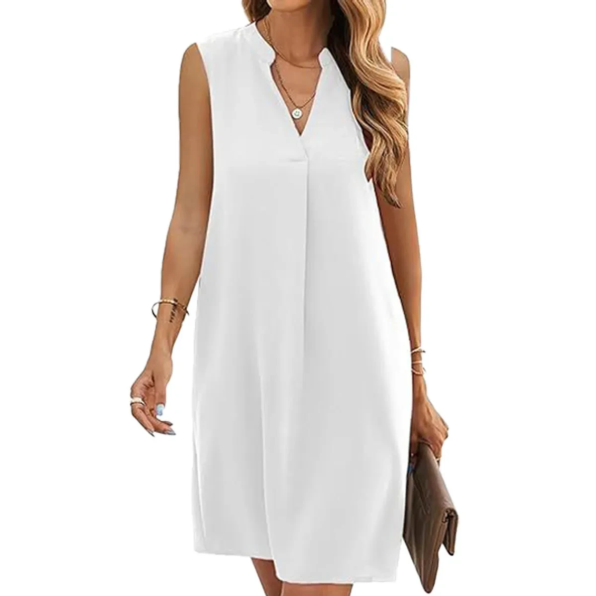 Vestido camisero holgado con cuello en V para mujer