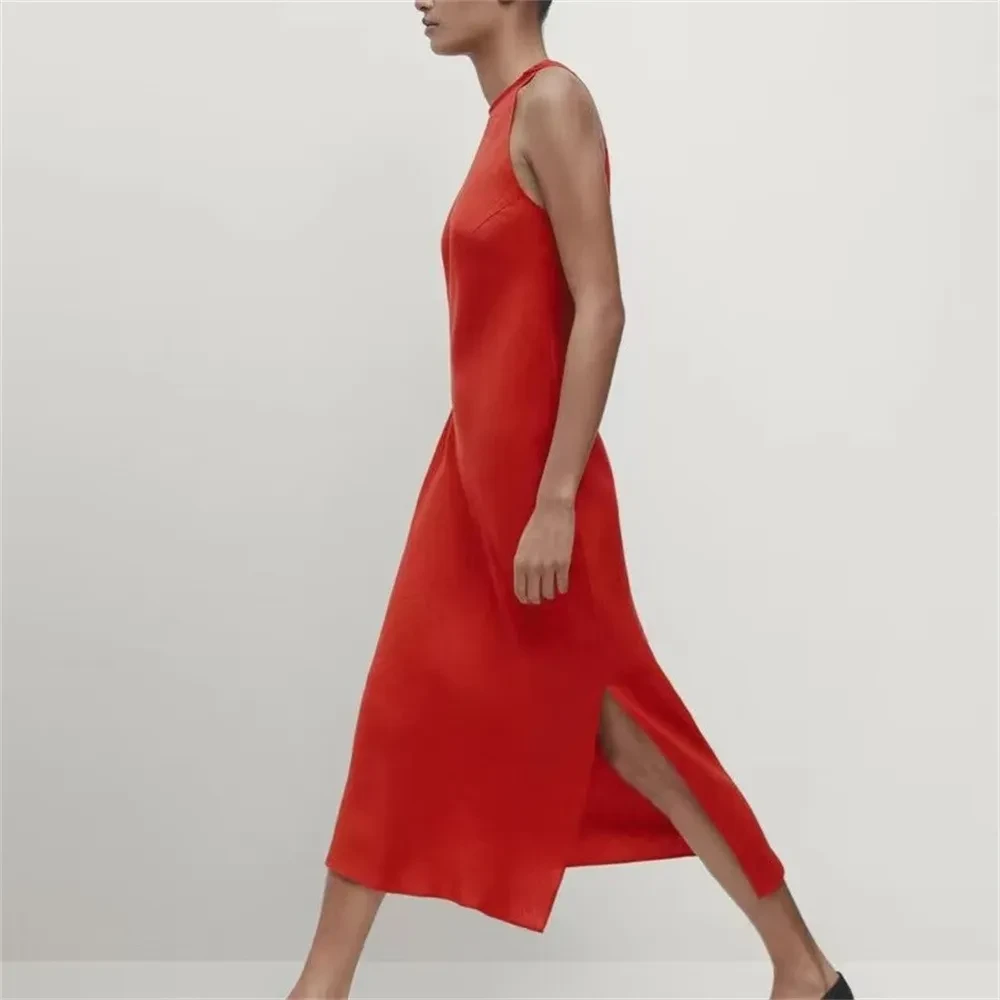 Nuevo vestido ajustado sin mangas de longitud media con tirantes