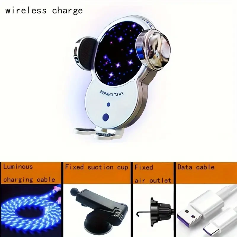 Cargador de coche con sujeción automática rápida CHGeek de 15 W y soporte para teléfono