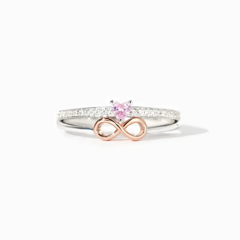 Anillo de plata de ley con forma de corazón y etiqueta "8 de la suerte" para mujer