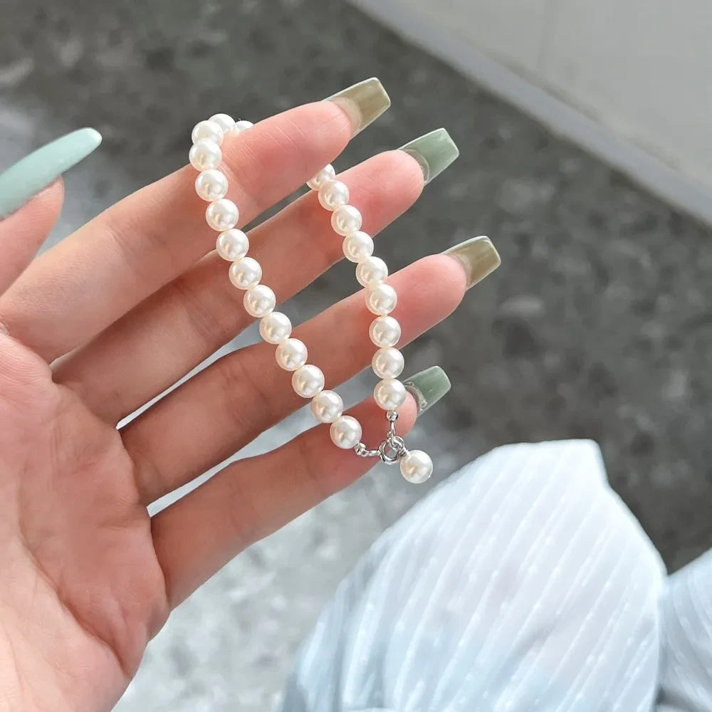 Pulsera de plata de ley S925 con perla para mujer