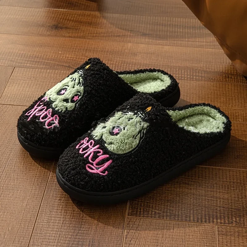 Zapatillas de casa con calavera verde de Halloween